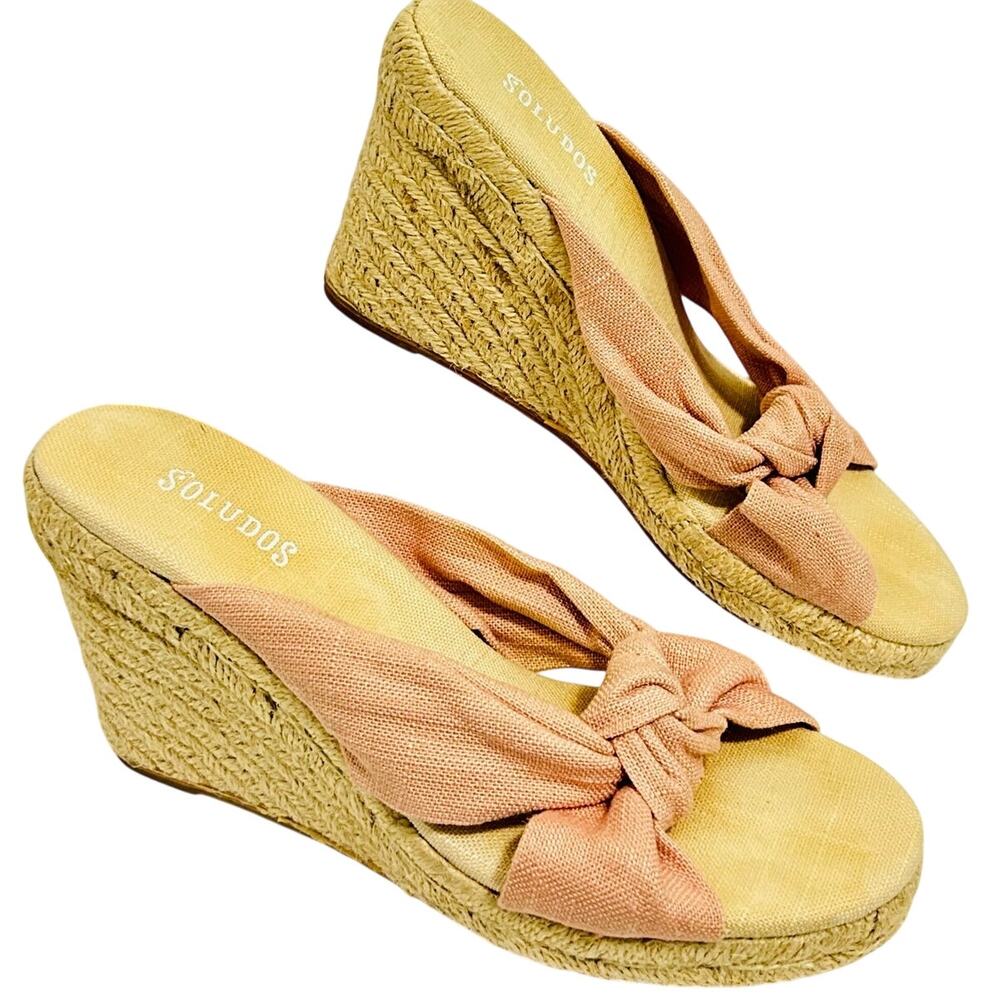 Soludos Knotted Espadrille Wedge Sandals Blush Pink Canvas Size 8
